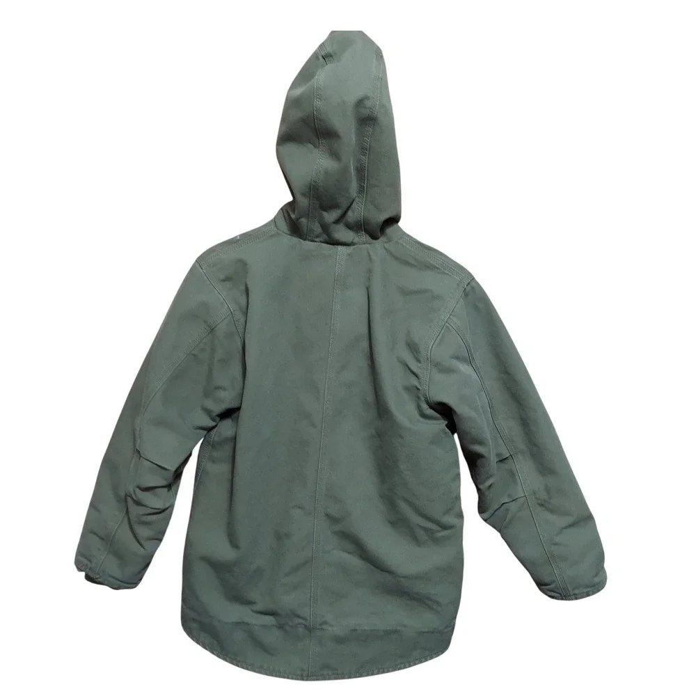 Carhartt Kids M 10/12 Sherpa Lined Hooded Canvas Work Jacket Parka Green RN13706
